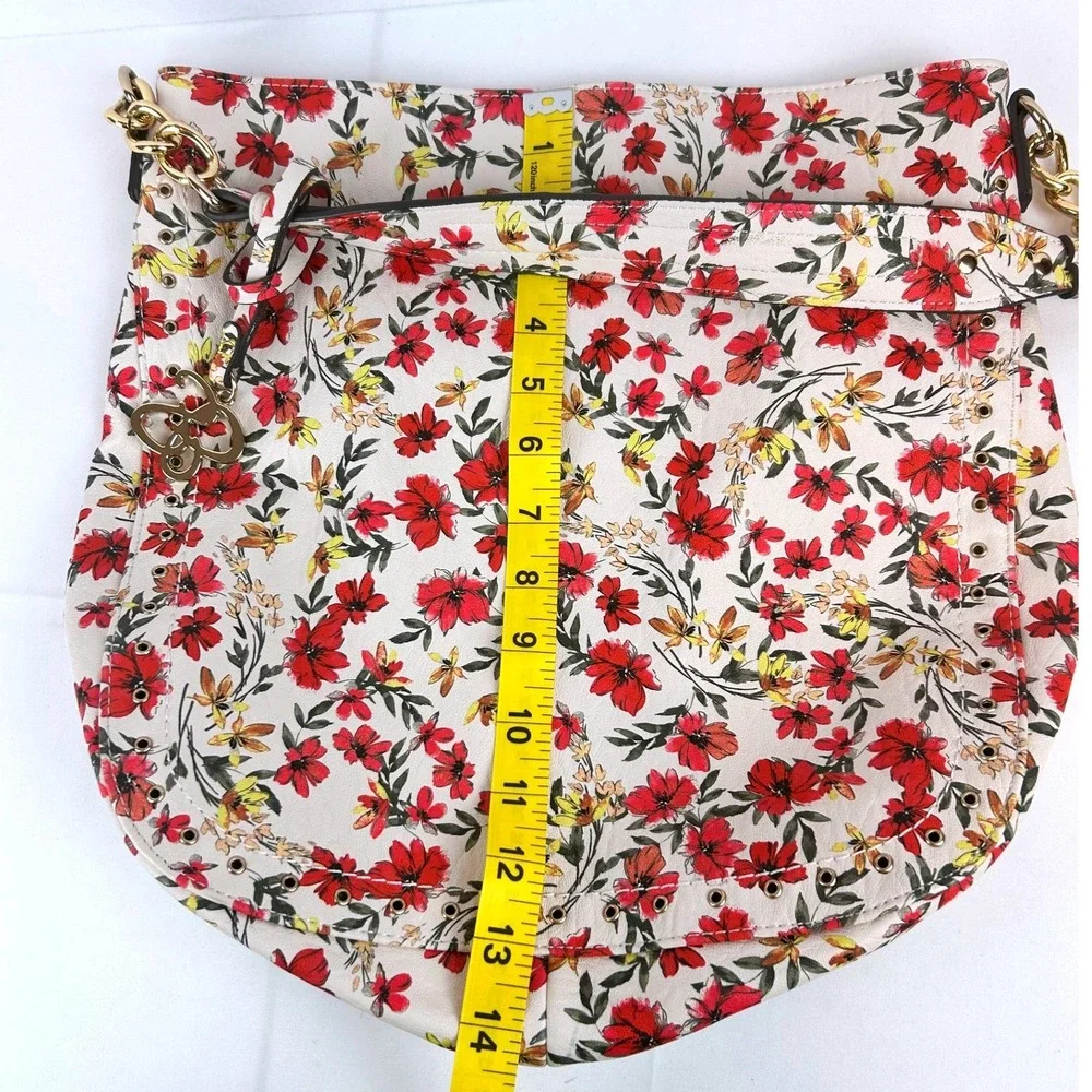 Jessica‎ Simpson Floral Hobo Bag White Red Yellow Gold Chain Link Strap JS Charm